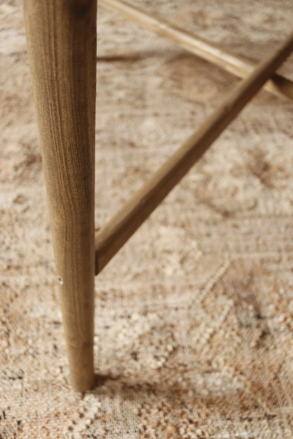 Rustic Natural Teak Wood Oval 4 Seater Dining Table with Cross Legs