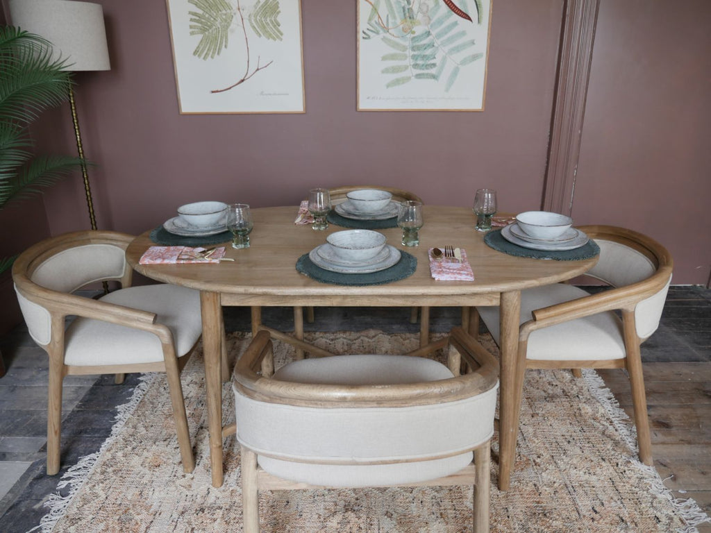 Rustic Natural Teak Wood Oval 4 Seater Dining Table with Cross Legs