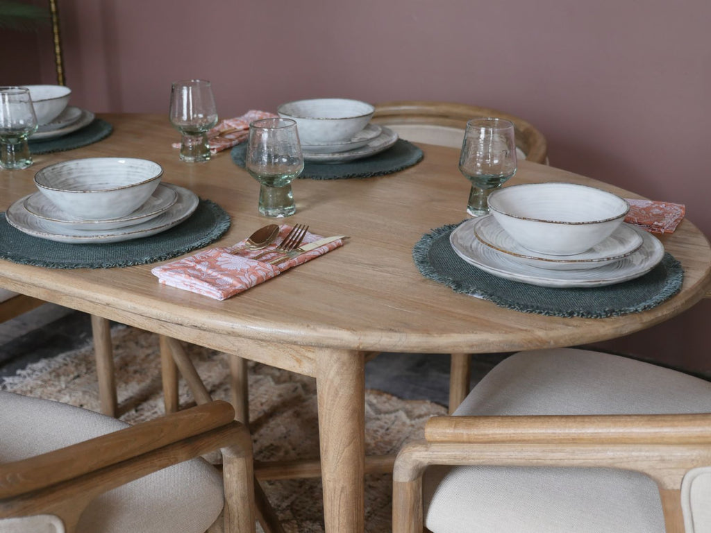 Rustic Natural Teak Wood Oval 4 Seater Dining Table with Cross Legs