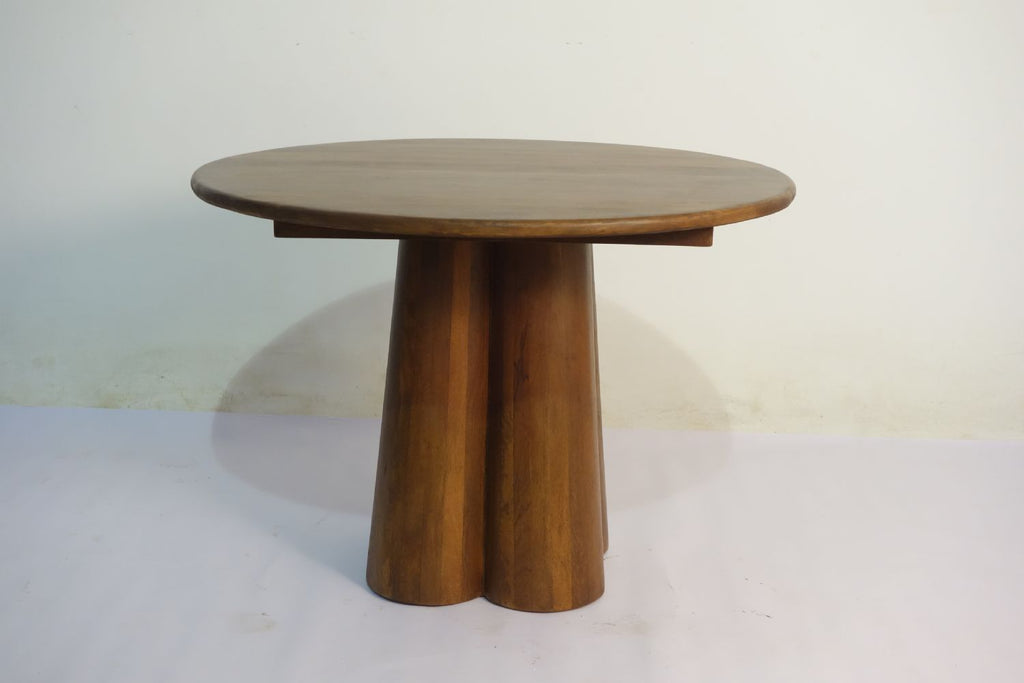 Modern Mango Wood 106cm Round 4 Seater Dining Table with Pedestal Base