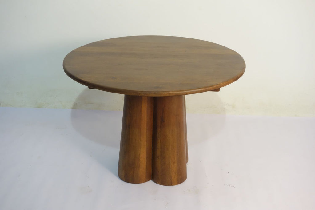 Modern Mango Wood 106cm Round 4 Seater Dining Table with Pedestal Base