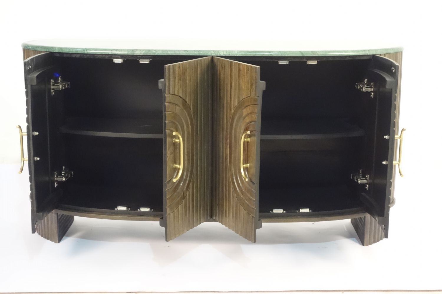 Natural Mango Wood Panelled 4 Door Sideboard with Grey Marble Top