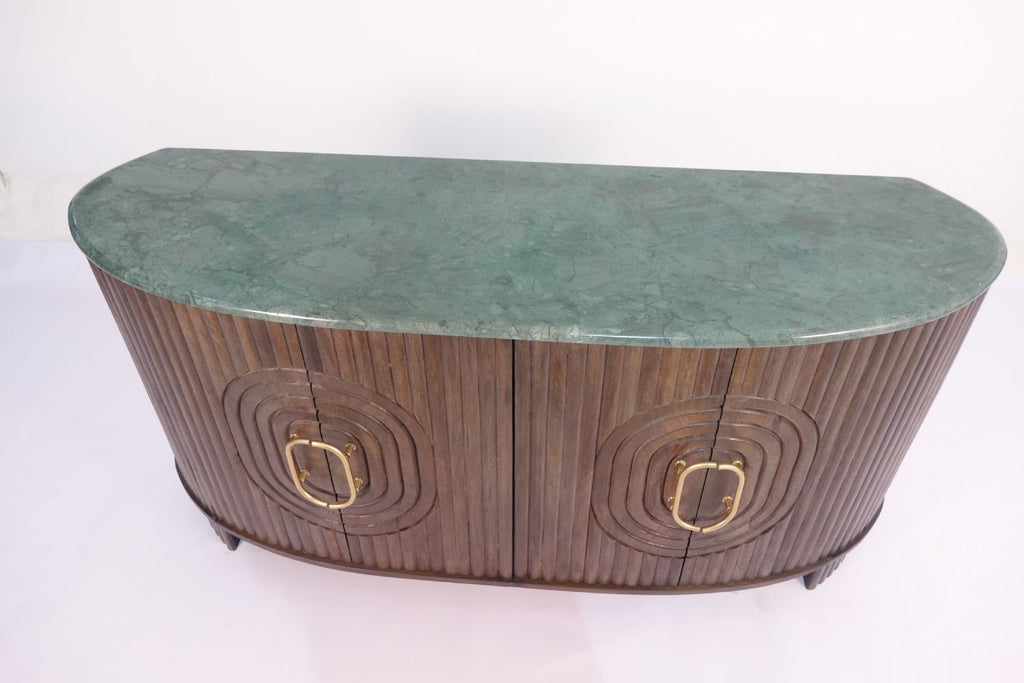 Natural Mango Wood Panelled 4 Door Sideboard with Grey Marble Top