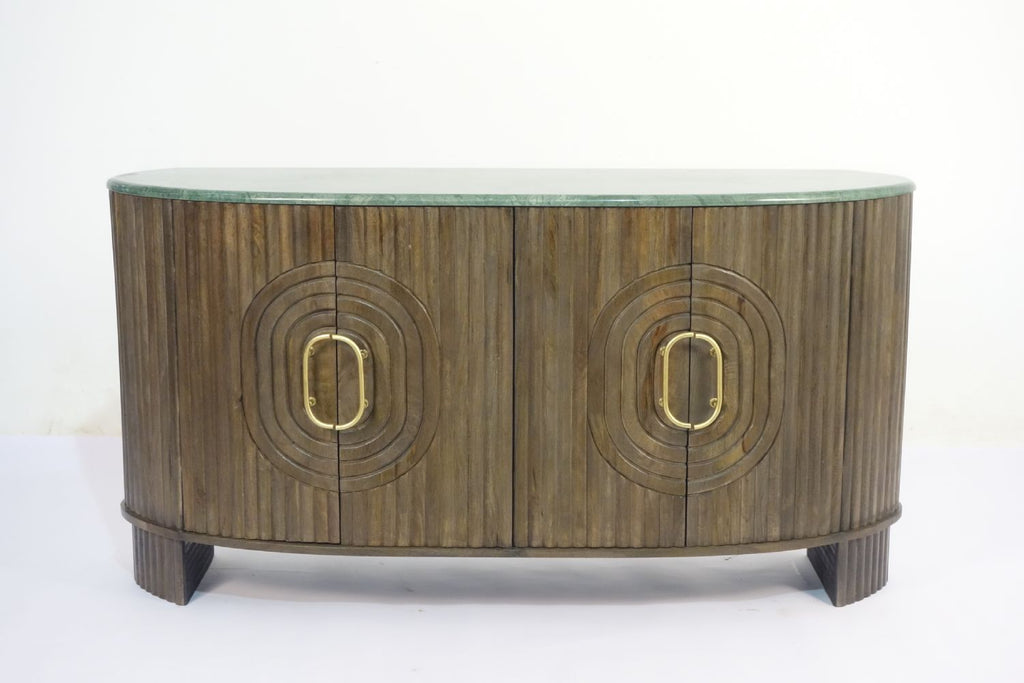 Natural Mango Wood Panelled 4 Door Sideboard with Grey Marble Top
