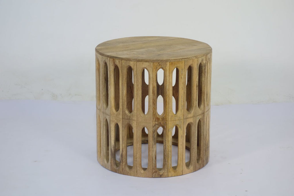 Wooden Carved Oval Tile Design Side Table with Bevelled Top