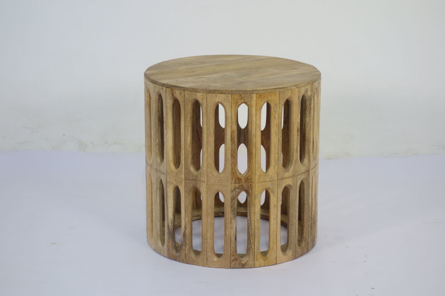 Wooden Carved Oval Tile Design Side Table with Bevelled Top