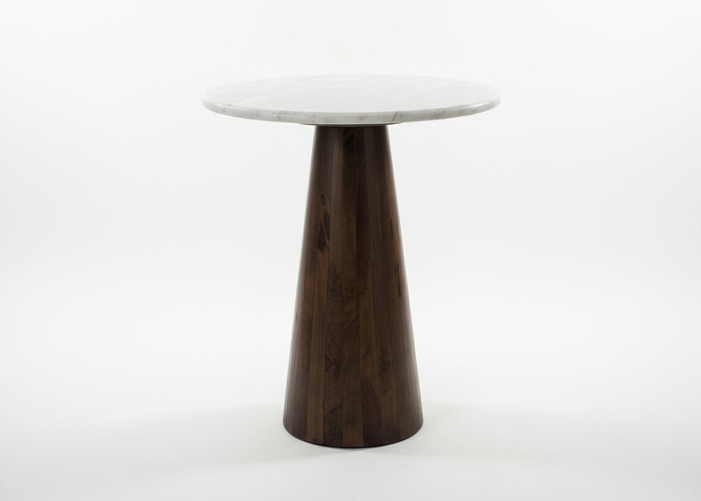 White Marble Top Natural Mango Wood Small Cone Side Table