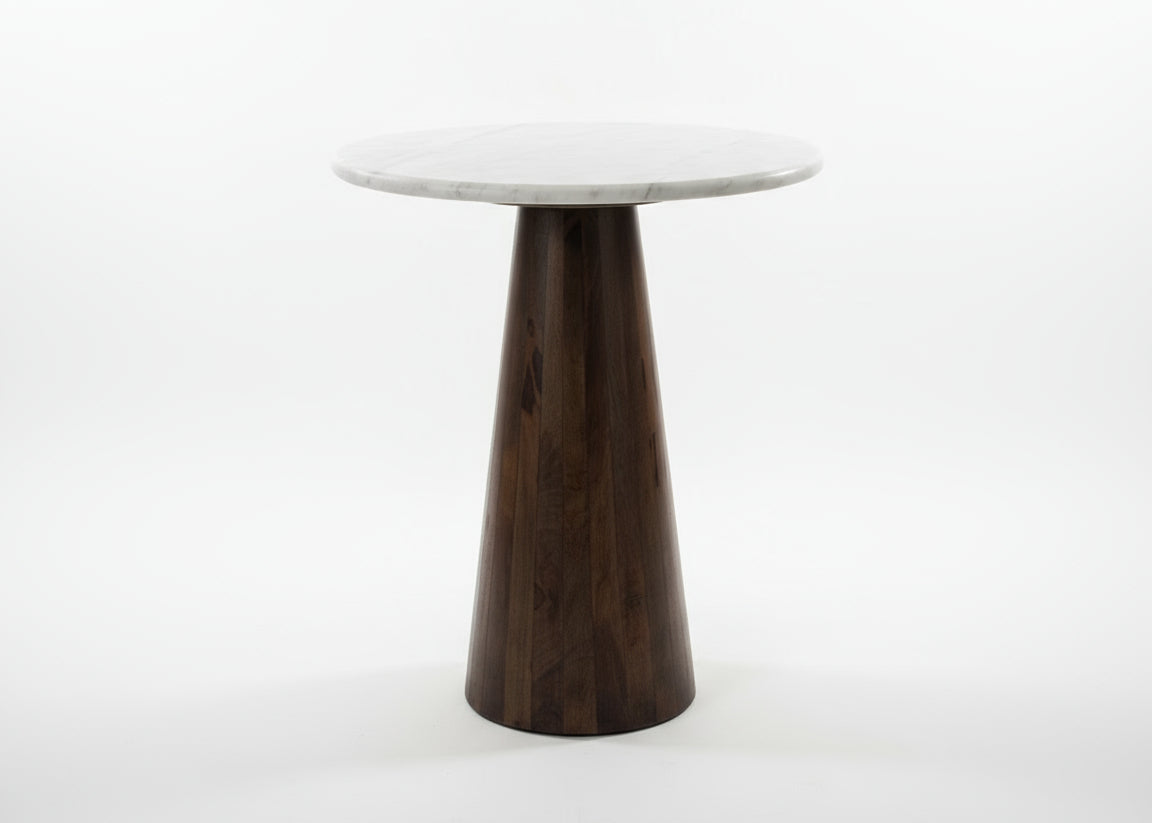 White Marble Top Natural Mango Wood Small Cone Side Table