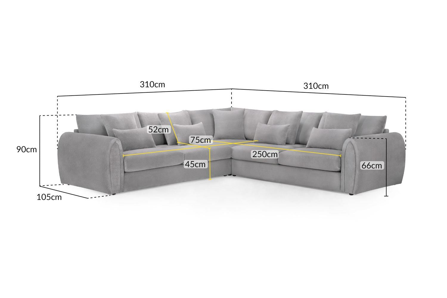 Grey Fabric Large Corner Group Sofa Curved Arms - Home Furniture Interiors