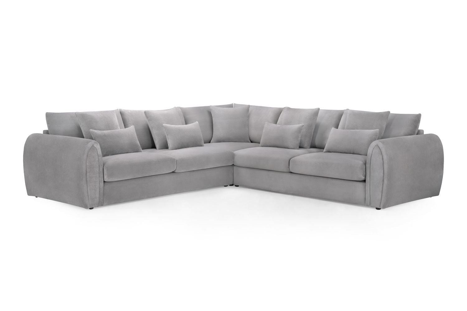 Grey Fabric Large Corner Group Sofa Curved Arms - Home Furniture Interiors