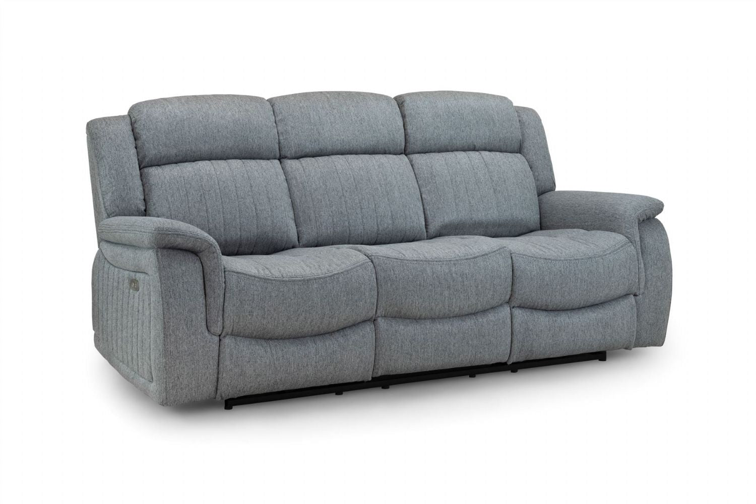 Grey Fabric 3 Seater Electric Recliner Sofa Pillow Top Arms - Home Furniture Interiors