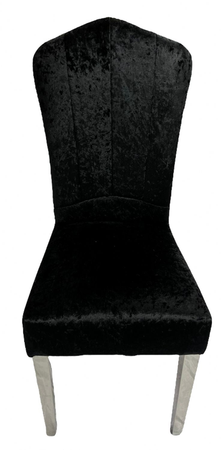 Black Crushed Velvet Dining Chair with Chrome Metal Legs