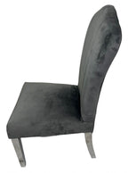 Dark Grey Velvet Dining Chair with Chrome Metal Legs