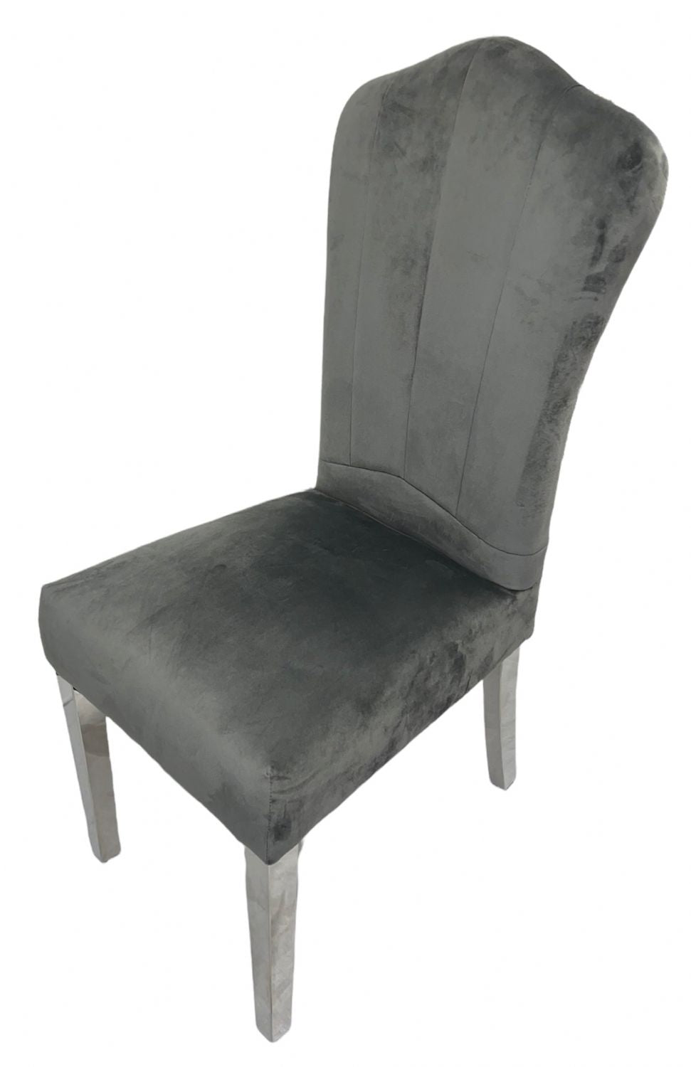 Dark Grey Velvet Dining Chair with Chrome Metal Legs