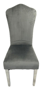Dark Grey Velvet Dining Chair with Chrome Metal Legs