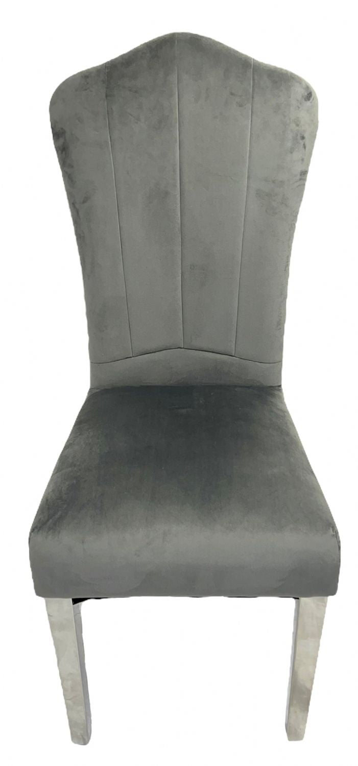 Dark Grey Velvet Dining Chair with Chrome Metal Legs