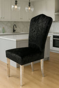 Black Crushed Velvet Dining Chair with Chrome Metal Legs