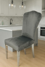 Dark Grey Velvet Dining Chair with Chrome Metal Legs