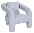 Light Grey Boucle Accent Chair with Curved Arms and Matching Cushion