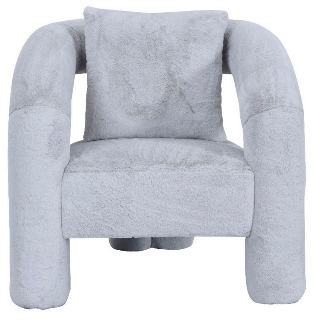 Light Grey Boucle Accent Chair with Curved Arms and Matching Cushion