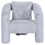 Light Grey Boucle Accent Chair with Curved Arms and Matching Cushion