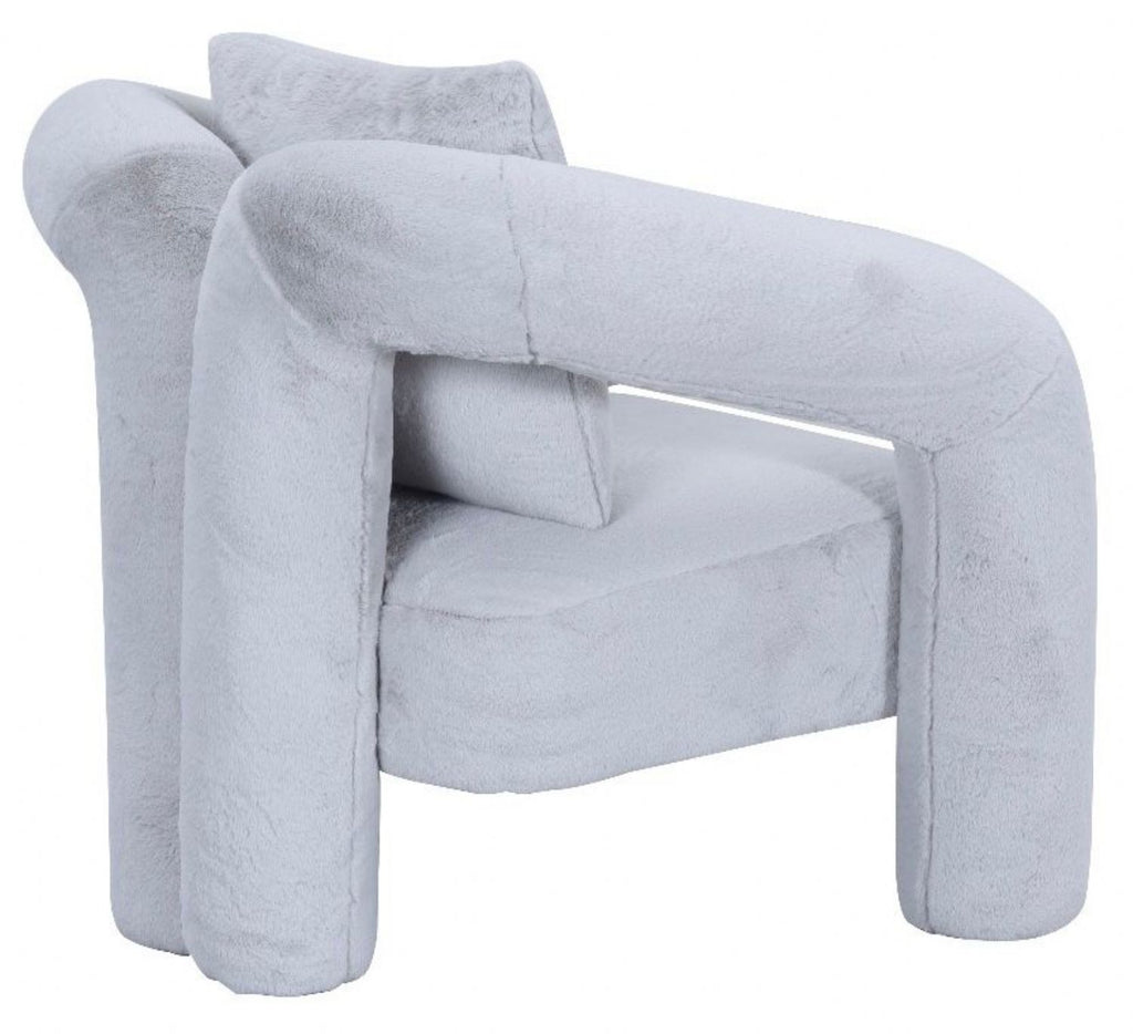 Light Grey Boucle Accent Chair with Curved Arms and Matching Cushion