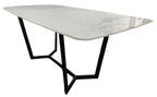 White Marble Effect Ceramic 1.8m Dining Table with Black Geometric Metal Base