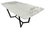 White Marble Effect Ceramic 1.8m Dining Table with Black Geometric Metal Base