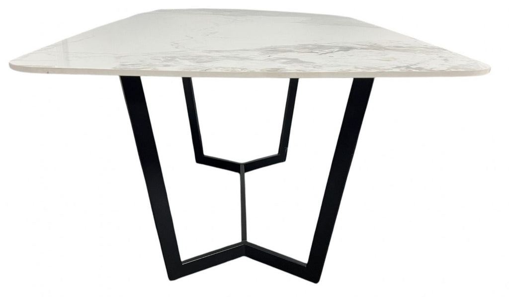 White Marble Effect Ceramic 1.8m Dining Table with Black Geometric Metal Base