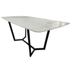 White Marble Effect Ceramic 1.8m Dining Table with Black Geometric Metal Base