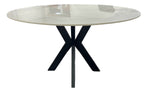 White Marble Effect Ceramic 1.3m/1.1m Round Dining Table with Black Cross Pedestal Base