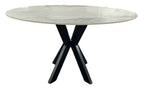 White Marble Effect Ceramic 1.3m/1.1m Round Dining Table with Black Cross Pedestal Base