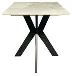 White Marble Effect Ceramic Lamp Table with Black Cross Pedestal Base