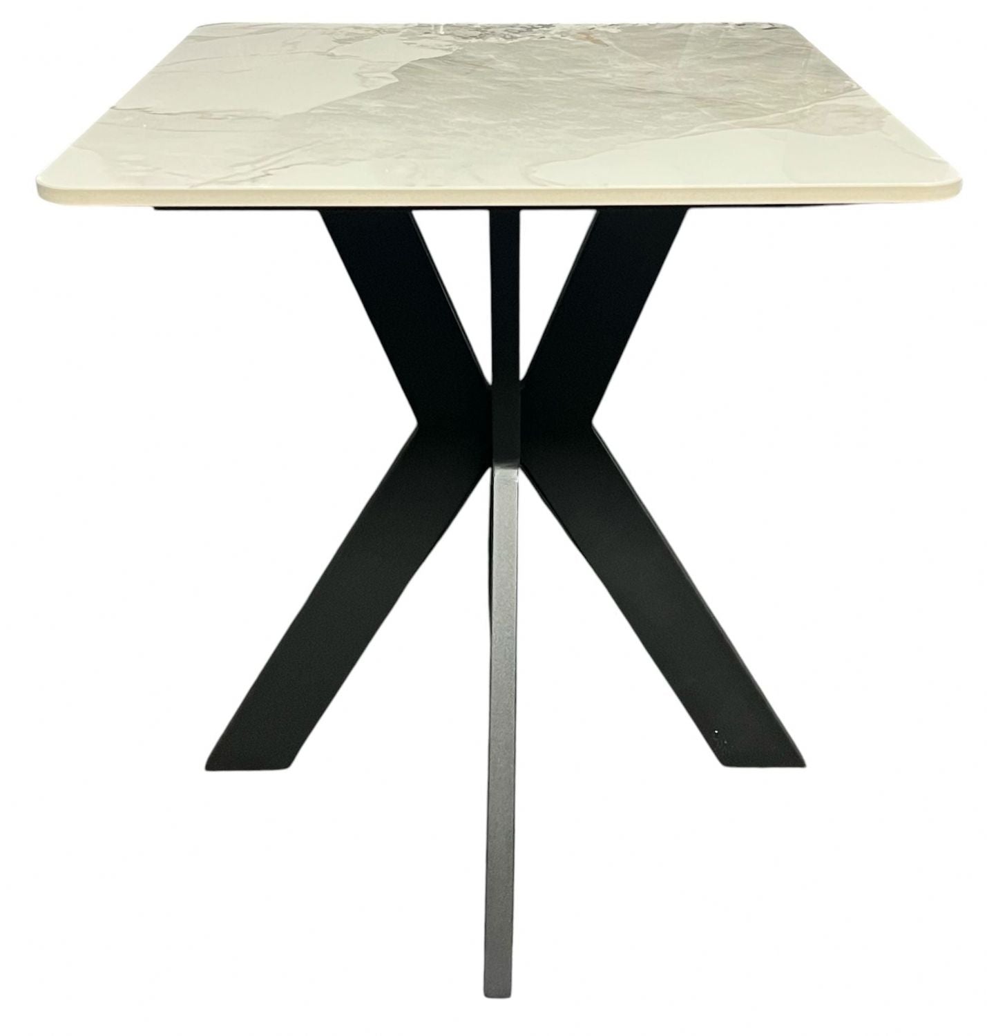 White Marble Effect Ceramic Lamp Table with Black Cross Pedestal Base