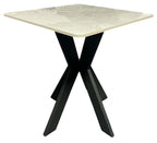 White Marble Effect Ceramic Lamp Table with Black Cross Pedestal Base