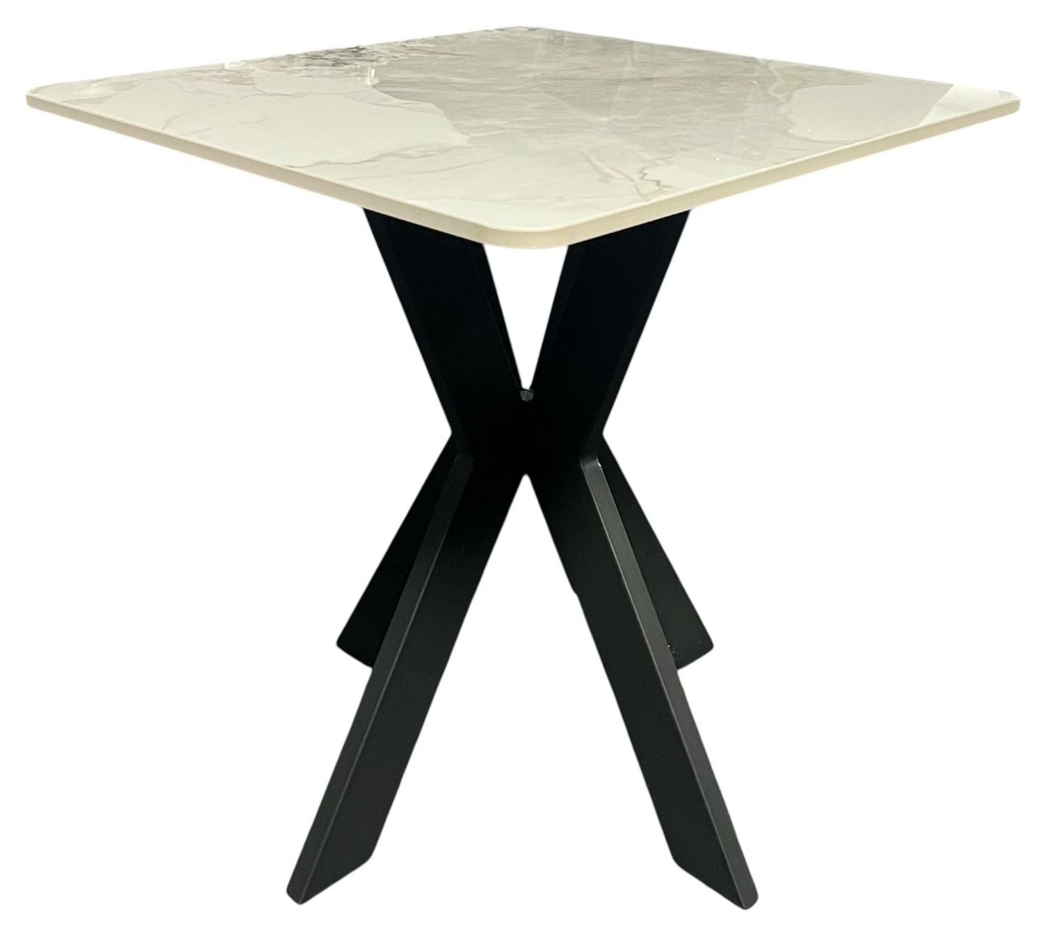 White Marble Effect Ceramic Lamp Table with Black Cross Pedestal Base