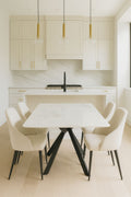 White Marble Effect Ceramic 1.8m/1.5m Dining Table with Black Cross Pedestal Base