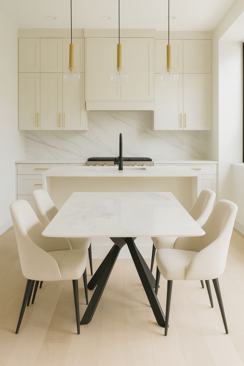 White Marble Effect Ceramic 1.8m/1.5m Dining Table with Black Cross Pedestal Base