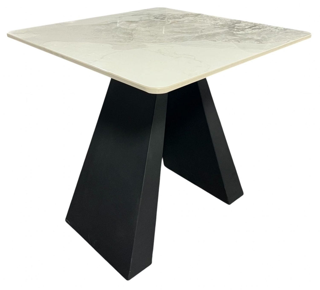 White Ceramic Top Lamp Table with Black Pedestal Base