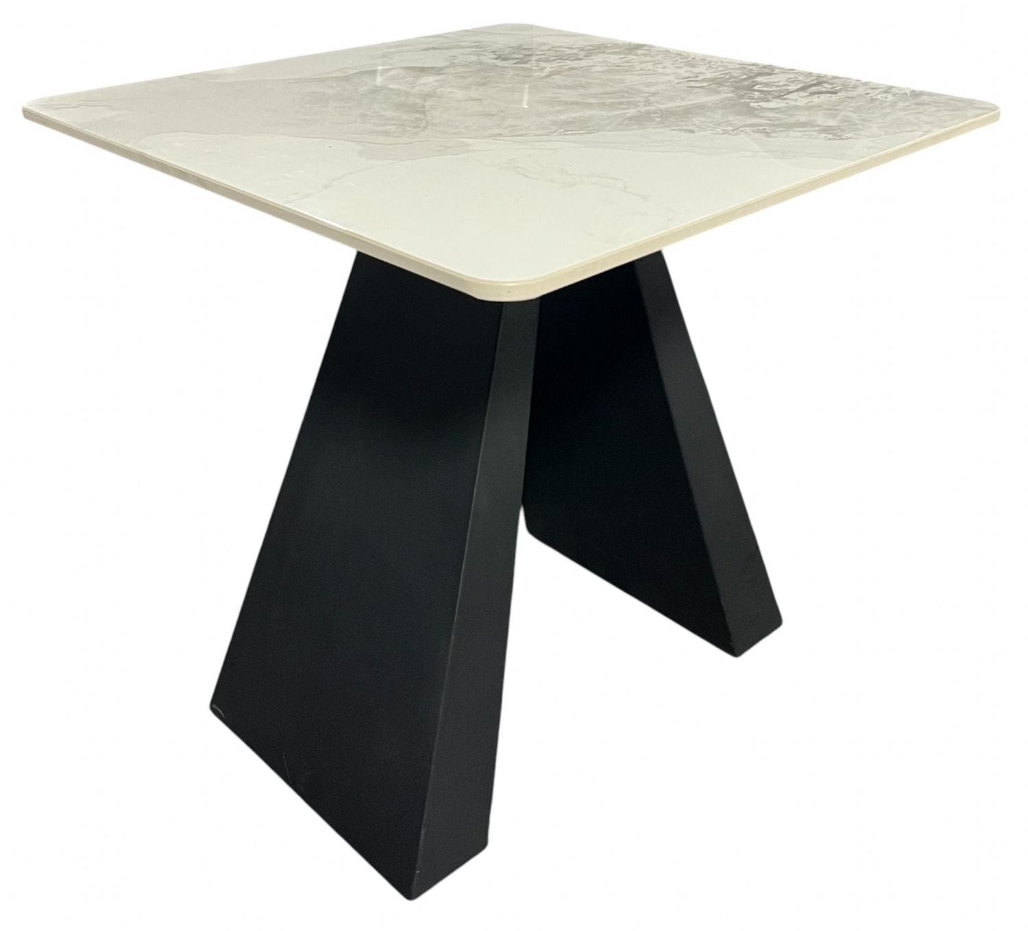 White Ceramic Top Lamp Table with Black Pedestal Base