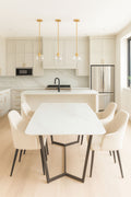White Marble Effect Ceramic 1.8m Dining Table with Black Geometric Metal Base