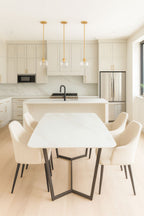 White Marble Effect Ceramic 1.8m Dining Table with Black Geometric Metal Base