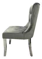 Dark Grey Velvet Dining Chair with Chrome Legs