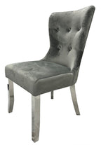 Dark Grey Velvet Dining Chair with Chrome Legs