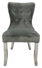 Dark Grey Velvet Dining Chair with Chrome Legs