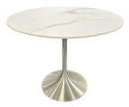 White Marble Effect Ceramic 0.9m Round Dining Table with Chrome Pedestal Base