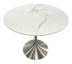 White Marble Effect Ceramic 0.9m Round Dining Table with Chrome Pedestal Base