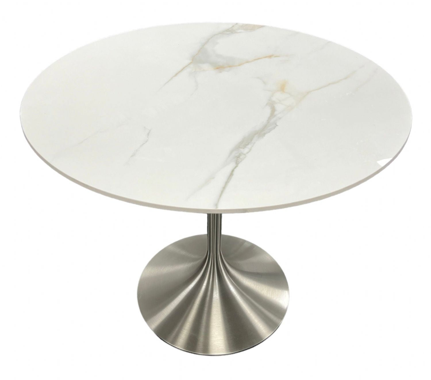 White Marble Effect Ceramic 0.9m Round Dining Table with Chrome Pedestal Base