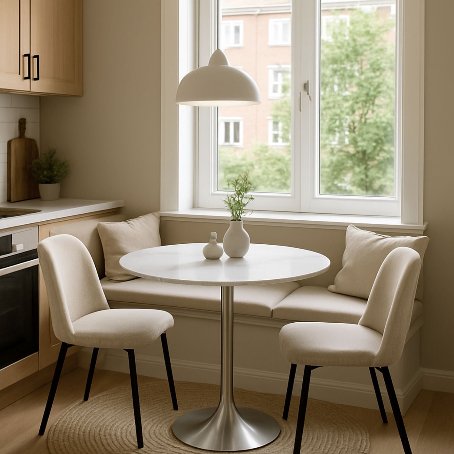White Marble Effect Ceramic 0.9m Round Dining Table with Chrome Pedestal Base