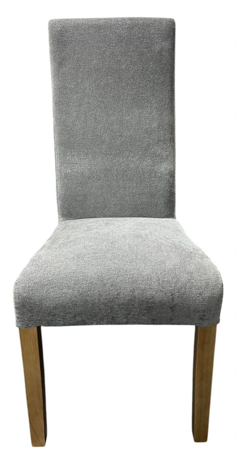 Grey Fabric Upholstered Dining Chair with Oak Legs